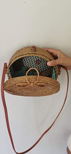 Ayra ethnic rattan cane sling bag with leather strap
