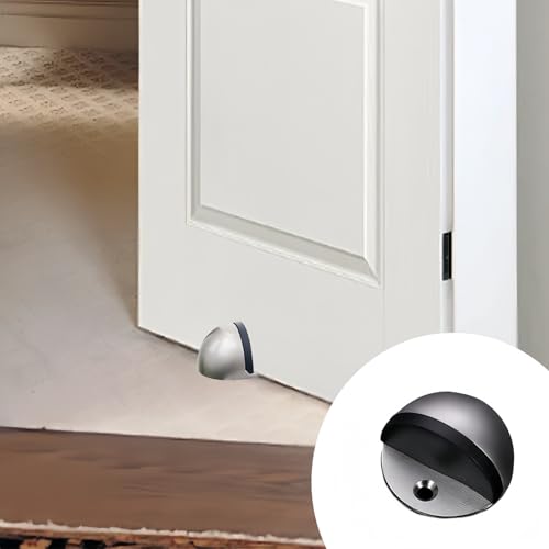 WMYDYFDC Floor Door Stopper, 4 Pcs Single Hole Stainless Steel Door Stopper with Rubber Safety Floor Mounted Doorstop with Hardware Screws, Heavy Duty Home Commercial Floor Door Stop