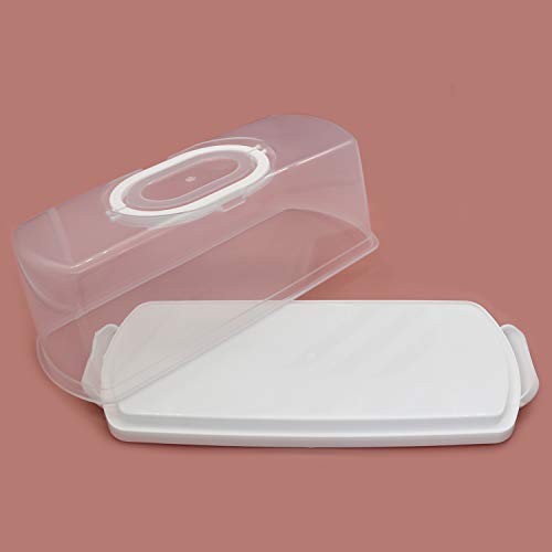 Agyvvt Bread Box with Handle Portable Loaf Cake Container Plastic Rectangular Food Storage Keeper Carrier 13inch Translucent Dome for Pastries, Bagels, Bread Rolls, Buns or Baguettes (White)