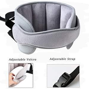 Azonee Child Car Head Support, Sleep Aid Belt, Adjustable Headrest for Child Safety Seat, Adjustable Cotton Car Seat Headrest for Baby Kids Toddler, Head Protector Strap and Neck Support Band (grey)