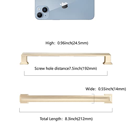 COTYKILEY 10 Pack 7.5 Inch(192mm) Brushed Brass Cabinet Handles Gold Kitchen Cabinet Pulls Cabinet Door Handles Kitchen Cabinet Hardware Cupboard Drawer Pulls Dresser Handles