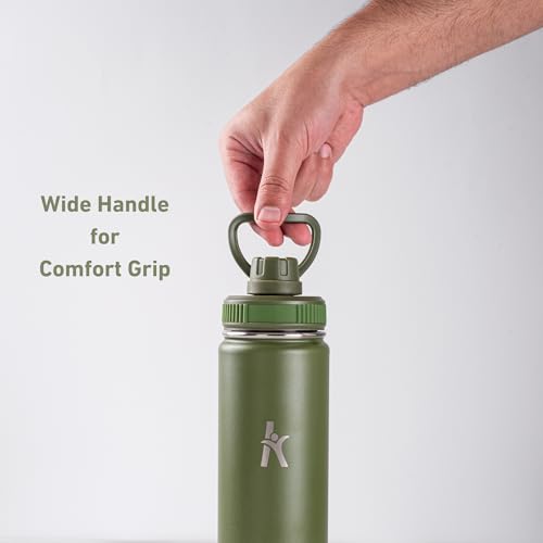 KRYMSO, 750ml Stainless Steel Water Bottle, Double Wall Insulated Water Bottle, Leak Proof, BPA Free, Silicone Boot, Thermos Bottle, Cold Hot Bottle for Kids, School, Gym (Forest Green)