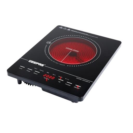Geepas 4 Digit LED Display Digital Infrared Cooker, GIC33013 | 8 Temperature Settings | 3hrs Programmable Timer | 2000W Ceramic Heating Element