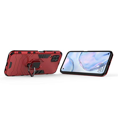 MaiJin Compatible with Huawei P40 Lite, Nova 7i, Nova 6 SE Case, Metal Ring Grip Kickstand Hard Bumper (Works with Magnetic Car Mount) Dual Layer Rugged Cover (Red)