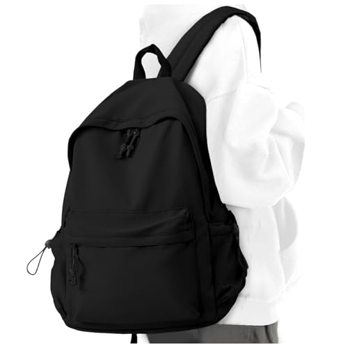 PAUBACK Black School Backpack, Cute Bookbag for School Teens Gilrs Boys, Lightweight Back Pack Rucksack for Women Men