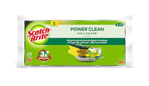 Scotch-Brite Heavy Duty Classic Nail Saver Scrub Sponge, 3 units/pack | Kitchen sponge | Dish sponge | Scrub | General Purpose Cleaning | Food Safe | Non-Rusting | Kitchen, Garage, Outdoor