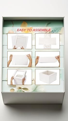5Pcs Cake Boxes - 12x12x5.5 Inch White Bakery Boxes with Window - Tall Dessert Cardboard Boxes for Elegant Cake Presentation and Freshness Preservation