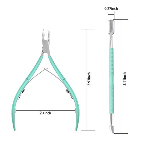 Ejiubas Cuticle Nipper with Cuticle Pusher - Ejiubas Green Cuticle Trimmer Stainless Steel Cuticle Clipper Cutter Nail Cuticle Remover Tools for Fingernails and Toenails