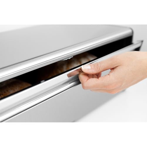 Brabantia Fall Front Bread Box - Brilliant Steel with Black Sides, 163463