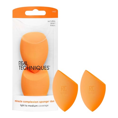 Real Techniques Miracle Complexion Sponge, 0.9375 ounce (Pack of 2), Latex-Free, Polyurethane Foam, Multi-Purpose, Round Bottom Makeup Sponges, Ideal for Blending
