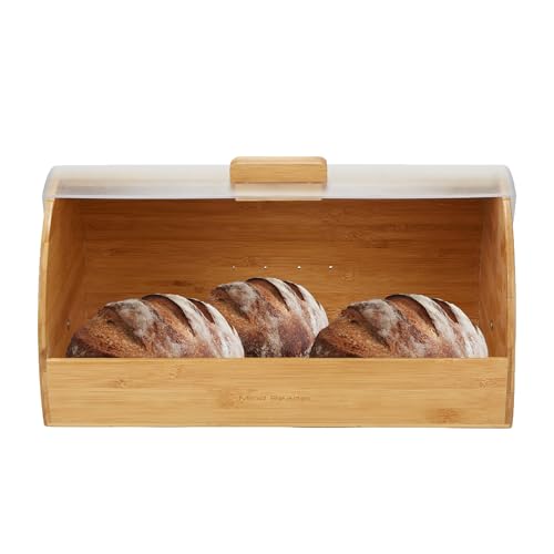 VITAL Bread Box with Rolltop Lid | Large Capacity Bread Storage Container for Kitchen Counter | Food Organizer Bin with Clear Plastic Cover | Keeps Bread & Pastries Fresh