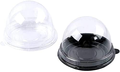 100 Pcs Transparent Round Cake Boxes Plastic Dome Bakery Container for Mooncake Cheese (Black Tray)
