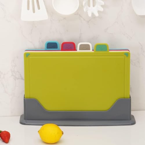 Bolivia's Kitchen Chopping Board, 4 Pcs Plastic Cutting Boards for Kitchen, Dishwasher Safe Cutting Board Set with Holder, Cutting Boards for Kitchen Different Food Types, Color Coded