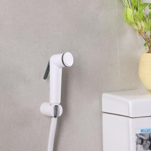 Milano Deluxe Plus Shattaf Set - White Finish| Acrylic Jet Spray For Toilet | Handheld Bidet Sprayer Kit-Sprayer, Sprayer Holder, Hose, Screws | Fits All Standard Shower Hoses | Bathroom Fixtures