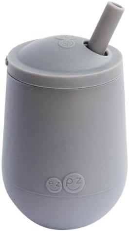 ezpz Mini Cup + Straw Training System - 100% Silicone Training Sippy Cup for Infants + Toddlers - Designed by a Pediatric Feeding Specialist (Blush)