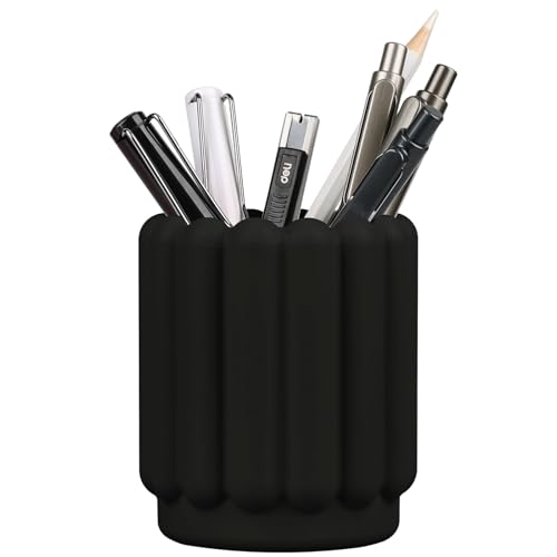 Tazweeq Silicone Pen Holder, Pencil Holder, Cute Pens Cup, Children's Desk Office Decoration, Desktop Accessories, Pen Holder Desk Organizer (Black)