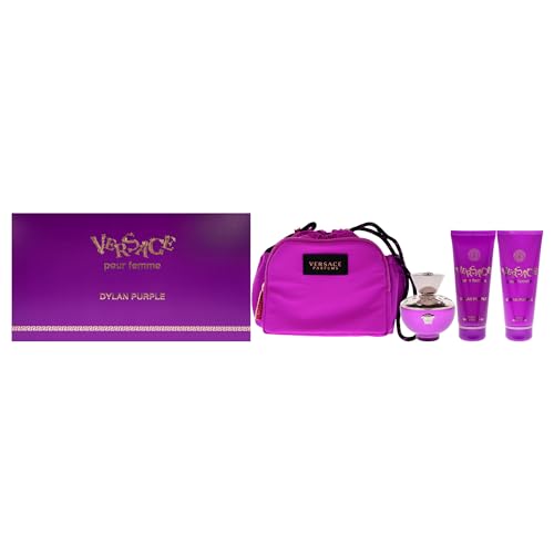 Versace Dylan Natural EDP Spray, Shower Gel, Body Lotion and Travel Bag 4-Piece Gift Set, Purple