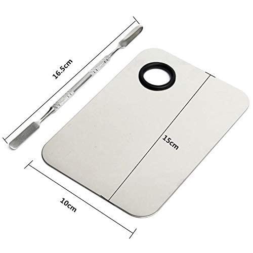 Cosmetic Acrylic Nail Art Makeup Polish Mixing Palette Spatula Stainless Steel Makeup Mixer Nail Art Polish Plate Foundation Eyeshadow Eye Shadow Mixer Palette with Spatula Rod