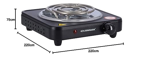 Olsenmark OMHP2278 Single Burner Electric Hot Plate, 1000W - Plate Diameter 185 mm - Variable Heat Settings - Overheat Protection - Light Indicator - Auto-Thermostat Control