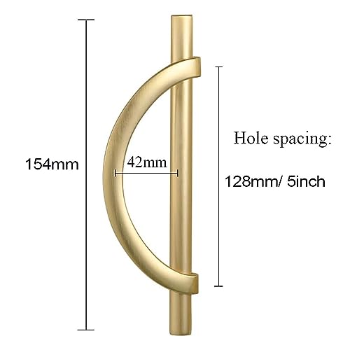 Cabinet Pulls, Brushed Golden Drawer Handles, 2Packs Bronze Kitchen Door Cupboard Cabinet Handles, Half Moon Shape Creative Cabinet Pulls for Cupboard Door and Bathroom, 5Inch (128MM) Hole Center