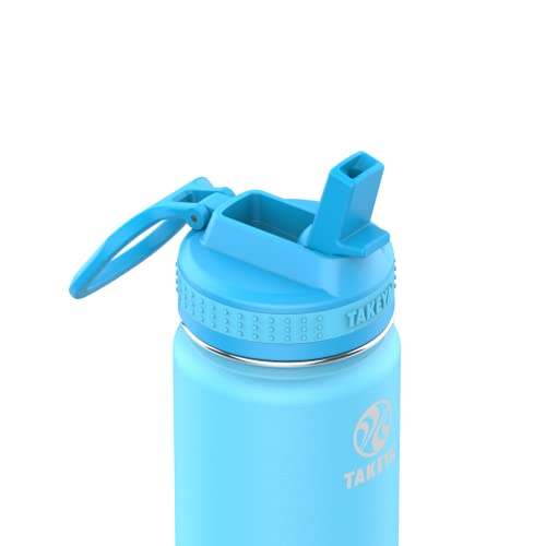 Takeya Actived Kids Insulated Stainless Steel Water Bottle with Straw Lid, 14 Ounce, Atlantic/Sail Blue