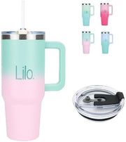 Lilo 40oz /1200ml Tumbler with Straw and Lid Vacuum Insulated Stainless Steel Travel Tumblers Cup Holder Friendly, Leak Proof Reusable Water and Coffee Tumbler for Hot & Cold Drinks (Lavender Moss)
