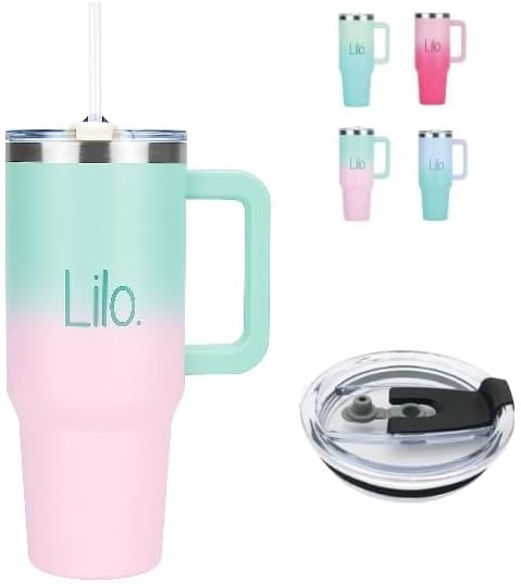 Lilo 40oz /1200ml Tumbler with Straw and Lid Vacuum Insulated Stainless Steel Travel Tumblers Cup Holder Friendly, Leak Proof Reusable Water and Coffee Tumbler for Hot & Cold Drinks (Lavender Moss)