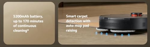 Xiaomi Robot Vacuum S20+（Black） with Auto-Raising Mop & Smart Carpet Detection, 6000Pa Suction, LDS Laser Navigation, 170min Runtime, WiFi/APP control