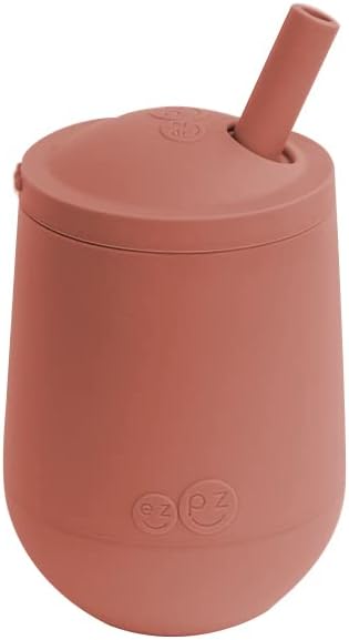 ez pz Ezpz Mini Cup + Straw Training System (Blush) - 100% Silicone Training Cup For Infants + Toddlers - Designed By A Pediatric Feeding Specialist - 9 Months+