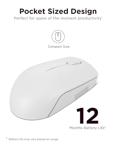 Lenovo 300 Wireless Mouse – Computer Mouse for PC, Laptop with Windows – Ambidextrous Design – 2.4 GHz Nano USB Receiver – 12 Month Battery Life