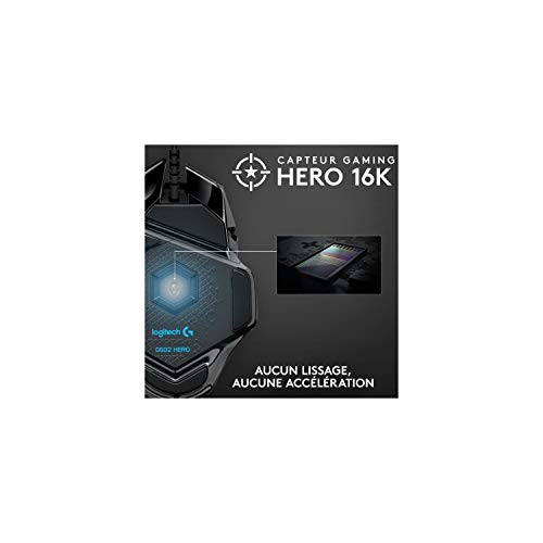 Logitech G502 HERO High Performance Wired Gaming Mouse, HERO 25K Sensor, 25,600 DPI, RGB, Adjustable Weights, 11 Programmable Buttons, On-Board Memory, PC / Mac - Black