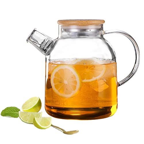TAPIT Glass Teapot, Stovetop & Microwave Safe Heat Resistant Glass Borosilicate Teapot, Glass Kettle with Removable Filter Spout for Loose Leaf Tea & Blooming Tea (1.6L)