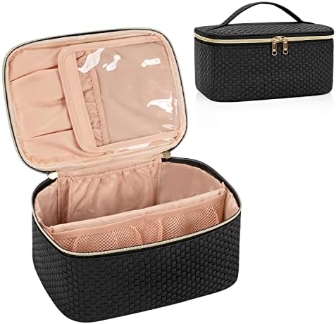OCHEAL Makeup Bag, Portable Cosmetic Bag, Large Capacity Travel Makeup Case Organizer, Black Makeup Bags For Women Toiletry Bag for Girls Traveling With Handle and Divider