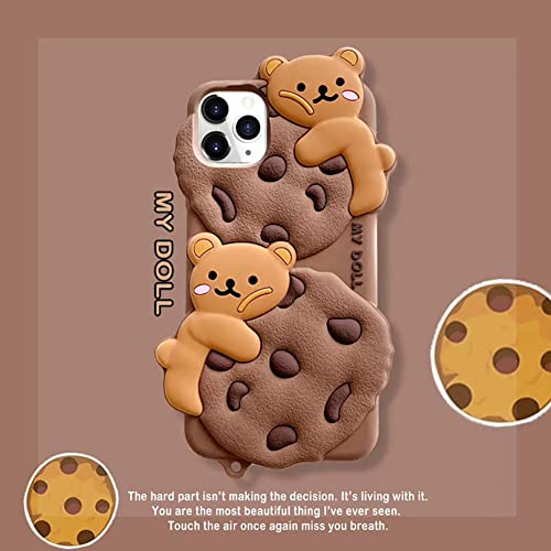 Yatchen for iPhone 13 Case Cookie Bear Kawaii Phone Cases,Cute iPhone 13 Case with Strap Lanyard Keychain 3D Cartoon Bear Soft Silicone Protective Case Funny for iPhone 13 Women Girls