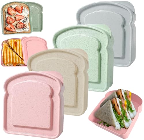 HYFY [4 PCS] Sandwich Boxes Toast Shape Lunch Box Containers Sandwhich Boxes Box Containers Bread boxes Lunch Boxes Lunch Containers Food Safe Microwave Safe Freezer Safe