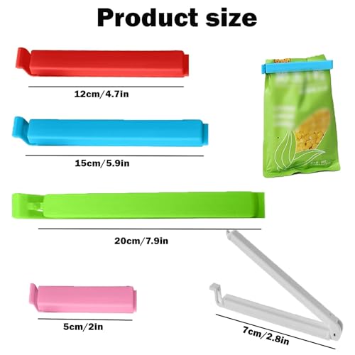 20PCS Sturdy Food Bag Clips for Food Storage Bags in 5 Sizes & 5 Colours - Food Clips for Keeping Food Fresh, Bag Clips for Food Storage and Sandwich Bags, Food Clips Bag Sealing Clips