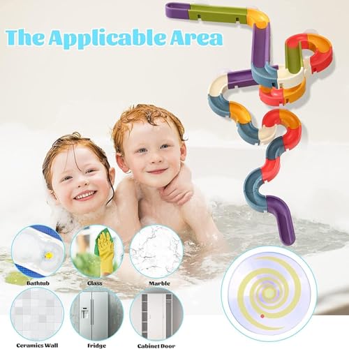 AM ANNA DIY Bath Toys 48 pcs Water Balls Tracks with Suction Cups Toys for Kids 3-8 Years , Take-Apart Water Slide Toy Ball Track,Pool Bathroom Shower Set Gift Toys for boys girls