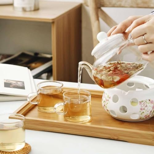 Lomeshow Chinese Flower Ceramic Teapot and Heater, ceramic arabic teapot, Ceramic Teapot with Infuser, Glass Tea Set, Tea Warmer Stand(Without Candle)-a-Base&teapot