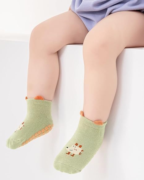 Khazna Baby Non Slip Socks, Toddler Baby Non Slip Socks Infant Newborn Antiskid Socks with Grips Anti-Slip Unisex Ankle Socks for Infant, Baby and Toddler Socks(5 Pairs)