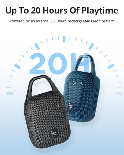 Tronsmart Mirtune H1 Portable Outdoor Speaker, 18H Playtime, Loud Sound and Punchy Bass, Integrated Carabiner, IPX7 Waterproof, Customize EQ, Bluetooth 5.3 Speaker for Travel, Hiking, Camping(Blue)