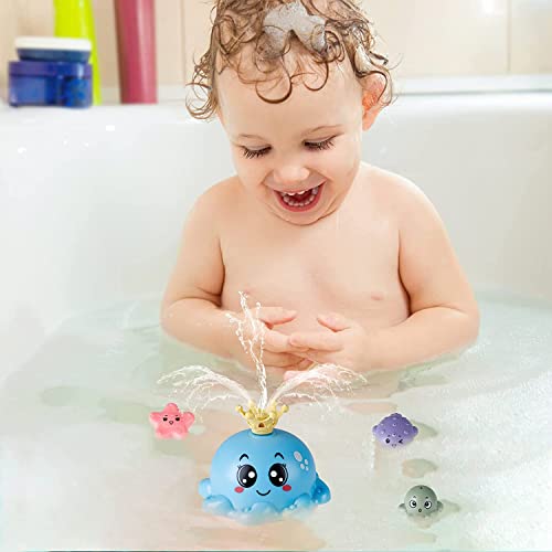 SYOSI Baby Bath Toy With 4 Water Spray Modes, Light Up Octopus Tub Toys for Toddler Kids, Auto-Rotating Toddlers Bathtub Toys for Boys Girls With Ocean Animals/Fountain Sprinkler/Flashing Colorful LED