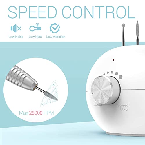 MelodySusie Portable 28000 RPM Electric Nail Drill with Bits, 56 Sanding Bands, Compact Nail Drill Machine for Acrylic Nails Professional Shaping, Gel Nails Manicure Pedicure Polishing, Upgrade