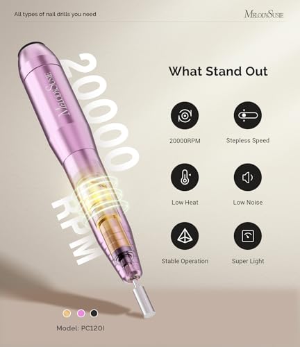 MelodySusie Electric Nail Drill Machine,PC120I Portable Electric Nail File Efile Set for Acrylic Gel Nails, Manicure Pedicure Tool with Nail Drill Bits Sanding Bands Dust Brush (Purple)