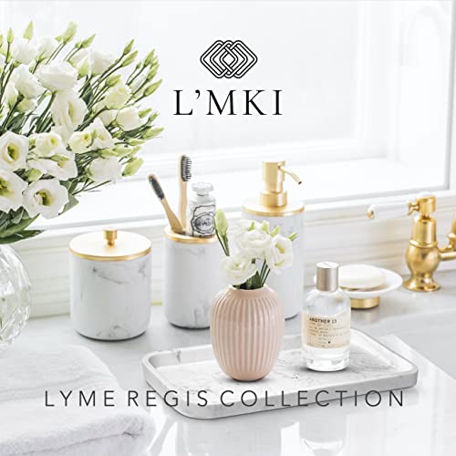L'MKI Bathroom Soap Dispenser Set - Bathroom Toothbrush Holder Set, Marble, Gold, Farmhouse Bathroom Decor, 5 Piece Bathroom Accessories Set
