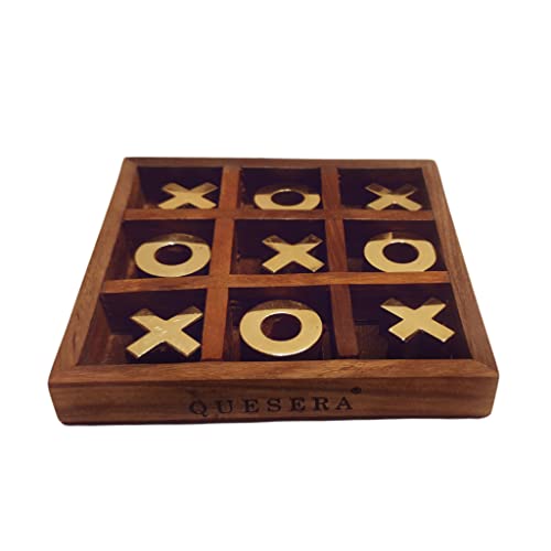 Quesera Wooden Tic Tac Toe Game – Handmade Wooden Board Game Set with X and O Pieces – Fun Coffee Table Decor & Gift for Kids, Adults, Families – Rustic Home Accent