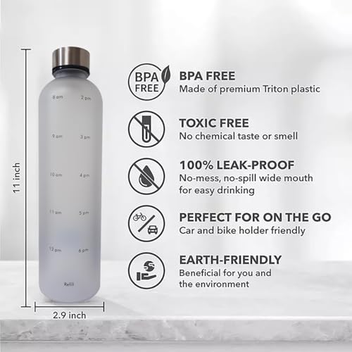 INFINITY 8 Water Bottle, 1L/32 OZ, Leak Proof Water Bottle, BPA free, Non-Toxic Plastic, Motivational Time Stamps, Water Bottle (White)