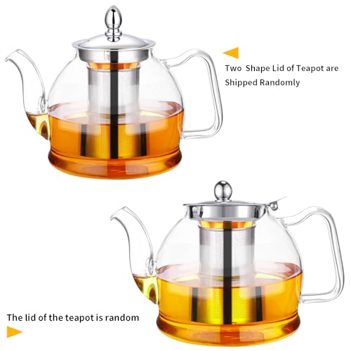Yoawllty Glass Teapot with Infuser, 1000ml Borosilicate Tea Kittle,Glass Heat Resistant Clear Tea Pot with Infuser Strainer Removable Infuser for Microwavable and Stovetop Safe