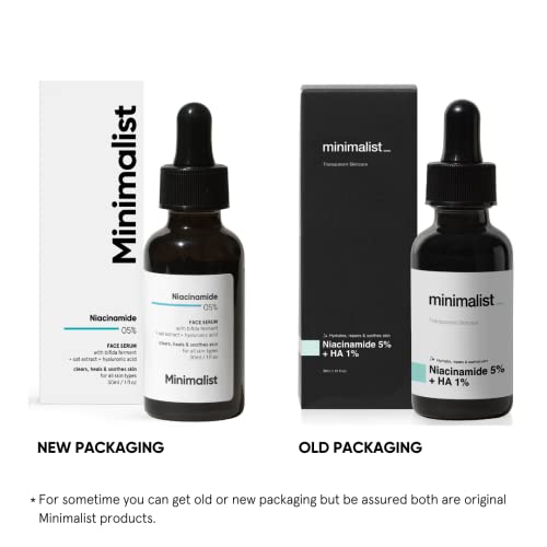 Minimalist Niacinamide 5% Face Serum with Vit B3 & Hyaluronic Acid for Clear Glowing Skin | Helps Reduce Dullness & Sun Damage, Hydrates & Repairs Skin Barrier | For Dry & Sensitive Skin | 30ml