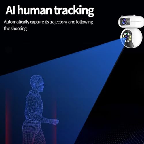 BusoTh 4MP Dual Lens Indoor Security Camera, Wifi Wireless Home Security Camera with Intelligent Full Color Night, Dual Lens Simultaneous Monitoring and Recording, AI Humanoid