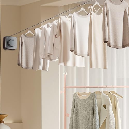 Evaliana Retractable Clothesline Indoor Wall Mounted – Heavy Duty Clothes Line with Stainless Steel Wire for Bathroom & Balcony, Space-Saving Laundry Drying Rope (Dark Grey)